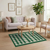 Green Green Gingham Checkered Farmhouse Area Rug