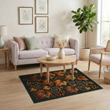 Ornate Golden Vine Leaf Area Rug