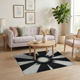 Black White Radial Sunburst Geometric Area Rug