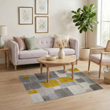 Yellow Yellow Grey Geometric Abstract Area Rug