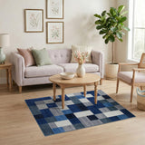Blue and Teal Modern Blue Block Geometric Area Rug