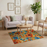 Vibrant Orange Peony Floral Area Rug