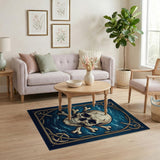 Blue Skull Crossbones Rope Border Area Rug