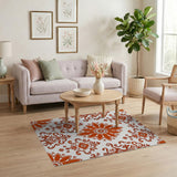 Vibrant Orange Floral Damask Area Rug