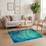 Teal Blue Oceanic Wave Fantasy Area Rug