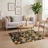 Yellow Floral Vintage Washable Area Rug
