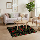 Holly Berry Wreath Black Area Rug