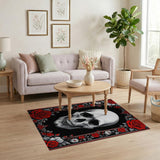 Skull and Crimson Roses Gothic Area Rug