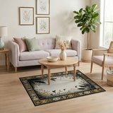 Butterfly Forest Rug with Gold Tribal Border