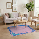 Pink Field with Blue Wave Border Area Rug