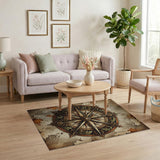 Vintage Distressed Compass Rose Area Rug