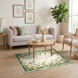 Green Floral Vintage Washable Area Rug