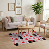 Playful Black Cats Pink Hearts Area Rug