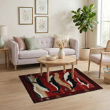 Red Humpback Whales Persian Area Rug