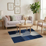 Navy Blue Curved Geometric Abstract Area Rug