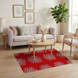 Red Snowflake Pattern Area Rug