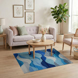 Abstract Ocean Waves Area Rug in Blue Teal