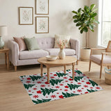 Festive Christmas Tree Poinsettia Pattern Rug