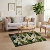 ODIKA Washable Dinosaur Forest Kids Rug, Low Pile Non-Slip Nursery Play Mat