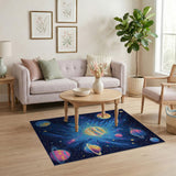 Vibrant Cosmic Planets Space Area Rug