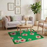 Vibrant Hibiscus Floral Green Area Rug