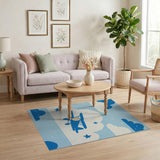 Whimsical Blue Airplane Clouds Stars Kids Area Rug