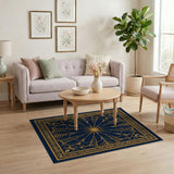 Navy Gold Sunburst Medallion Area Rug