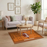 Orange Football Field Area Rug with Centered Ball