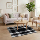 Rustic Farmhouse Distressed Black White Checkered Area Rug