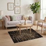 Distressed Brown Tan Grid Vintage Rug