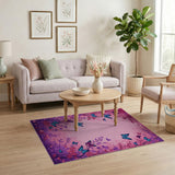 Dreamy Pink Butterfly Floral Area Rug