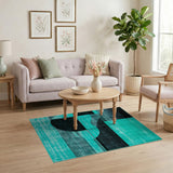 Teal Black Geometric Abstract Blue and Teal Area Rug