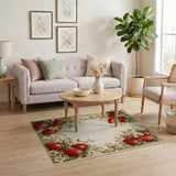 ODIKA Vintage Strawberry Botanical Washable Area Rug - Low Pile Non-Slip & Pet Friendly