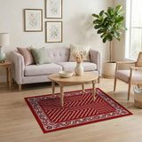 Red Geometric Persian Area Rug with Ornate Border
