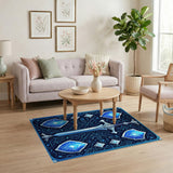 Blue Sword and Shields Geometric Area Rug