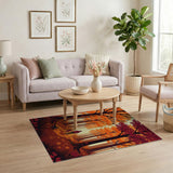 Autumn Forest Path with Dog and Cat Rug