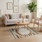 Modern Beige Striped Area Rug with Central Circle