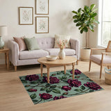 Red Burgundy Rose Floral Vintage Area Rug