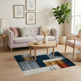 ODIKA Washable Abstract Geometric Navy and Orange Low Pile Area Rug