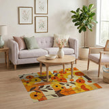 ODIKA Washable Mid-Century Modern Retro Floral Rug, Low Pile Non-Slip Area Rug
