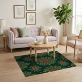 Emerald Green Holly Berry Snowflake Pattern Area Rug