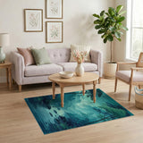 Misty Teal Forest Valley River Area Rug