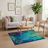 ODIKA Undersea Mermaid Pixel Art Washable Area Rug - Low Pile Non-Slip Kids Carpet