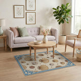 Coastal Scallop Shell Area Rug with Blue Border