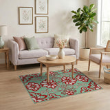 Teal Red Floral Persian Area Rug