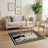 Black Cat Silhouette Area Rug with Leaf Border