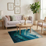 Teal Layered Mountains and Pine Rug