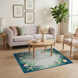 Teal Starfish Seashell Coastal Area Rug