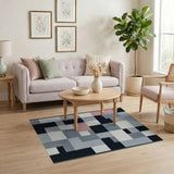 Modern Geometric Patchwork Area Rug in Grey Black White Pink