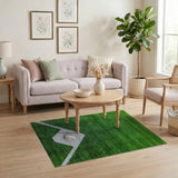 Green Baseball Field Area Rug with Ball